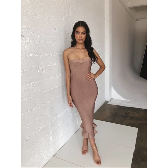 HOUSE OF CB ‘Fabrizia’ Tan Bandage Strapless Dress NWOT - Picture 4 of 11